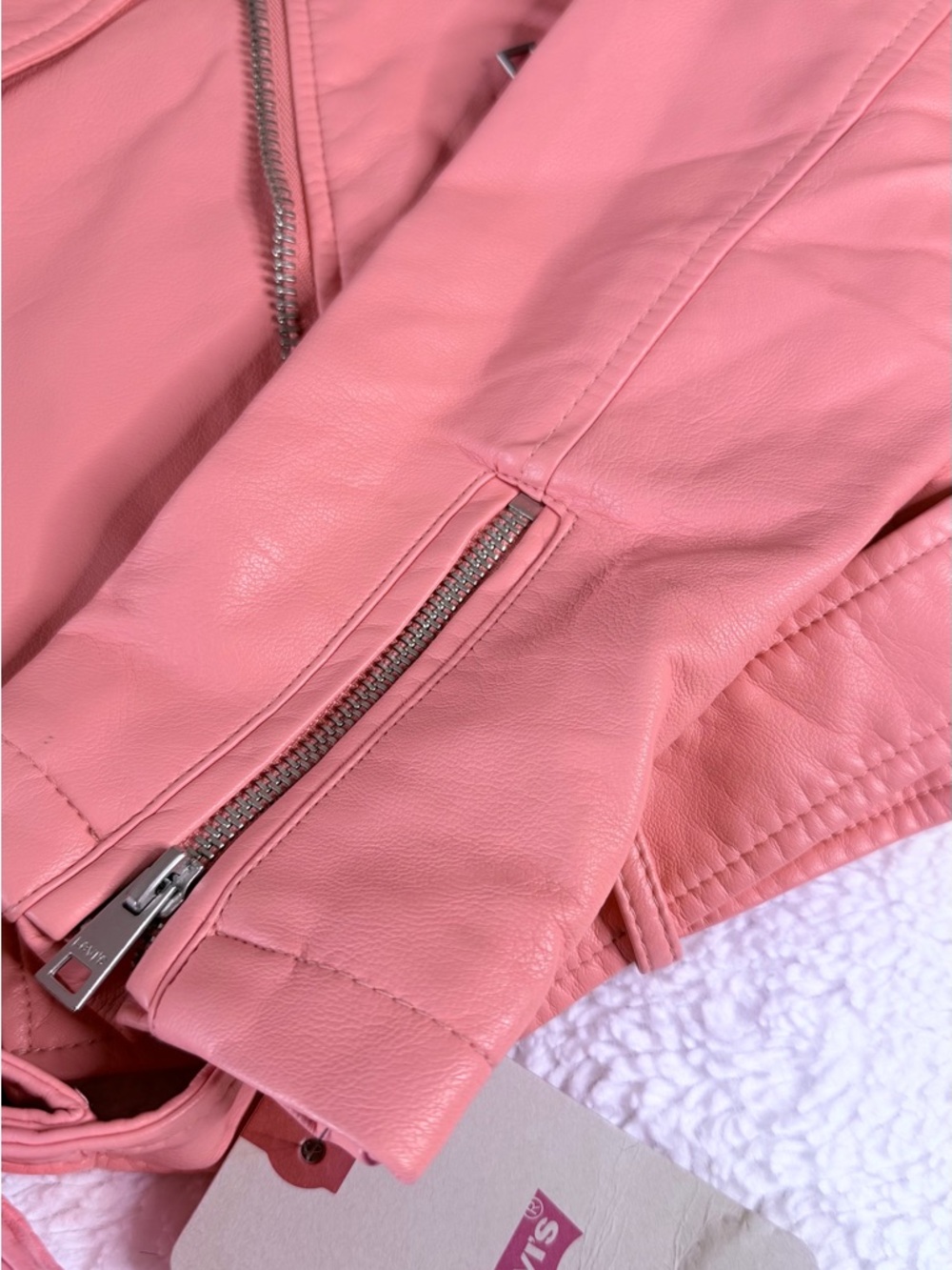 Levi's Pink Faux Leather Moto Jacket with Belted Hem - Picture 6 of 7